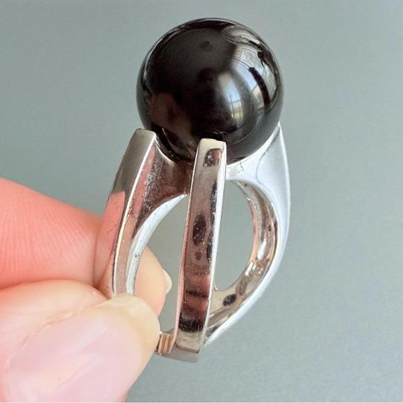 Jewelry - Modernist Black Onyx Sphere Ball Sterling Silver Ring TD Designer